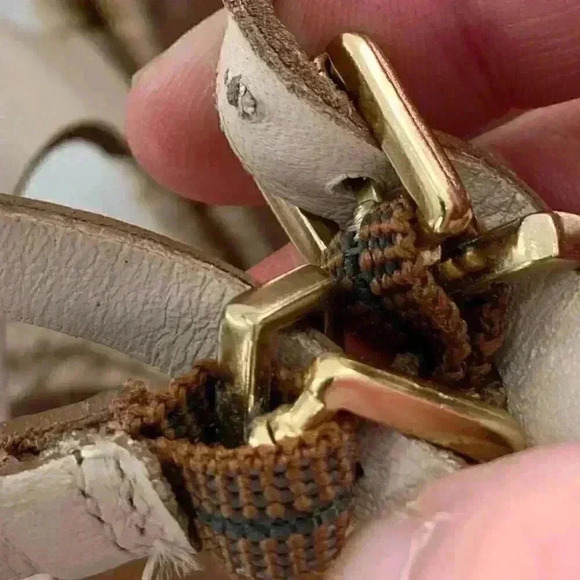 Anna Luz sandals size 6 37 tan gold leather t-strap Espadrilles beach resort - Picture 2 of 13